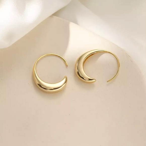 NEW 925 Sterling Silver C Shaped Hoop Drop Earrings - Picture 3 of 9